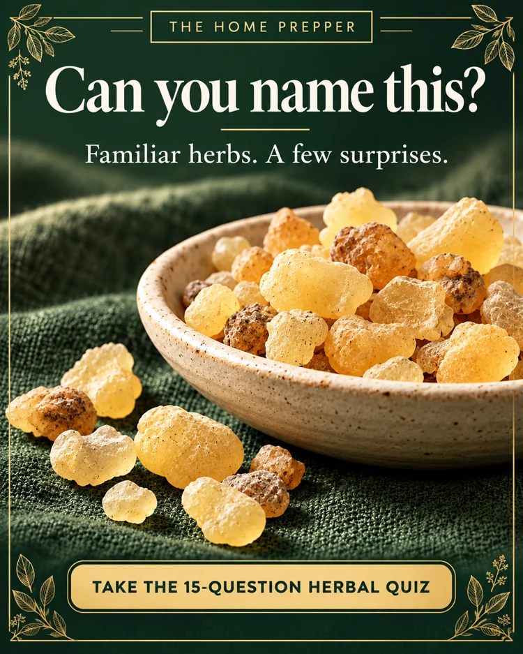 Golden herbal resin with a quiz invitation