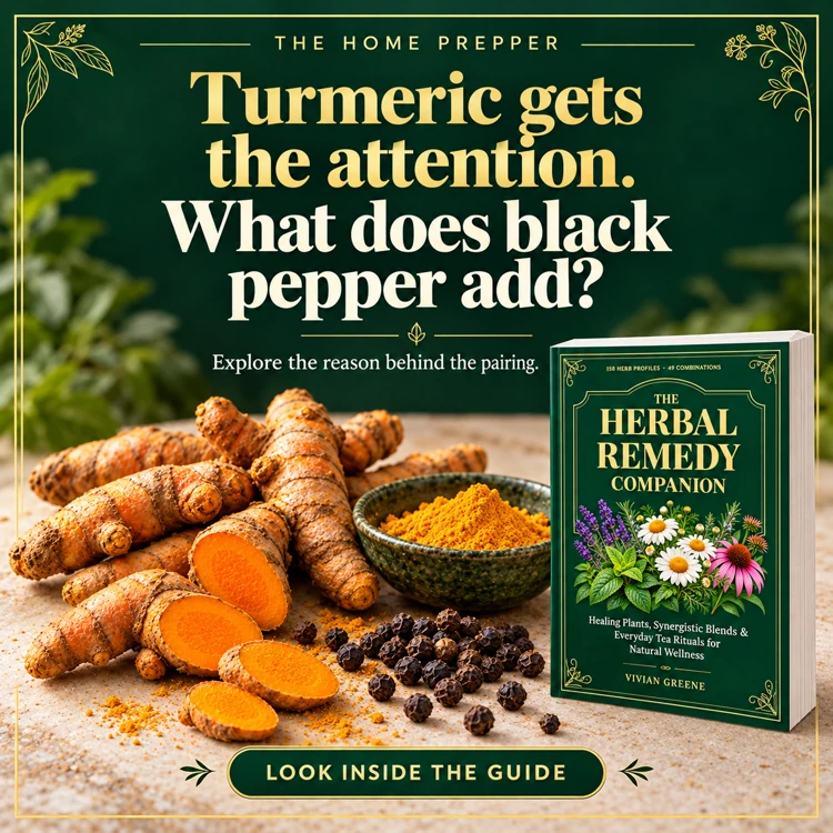 Turmeric roots, black pepper and the green and gold guide